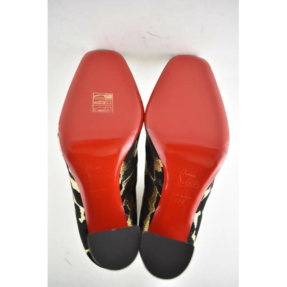 Christian Louboutin Lady See 100 Black Gold Lurex Feline Heel Ankle Bootie 37.5 - Picture 9 of 9